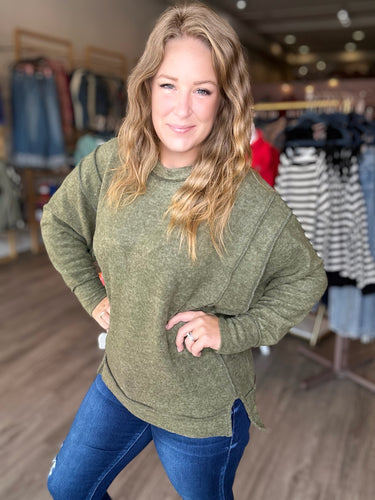 Olive Exposed Seam Sweater