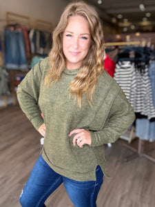 Olive Exposed Seam Sweater
