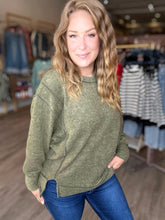 Load image into Gallery viewer, Olive Exposed Seam Sweater