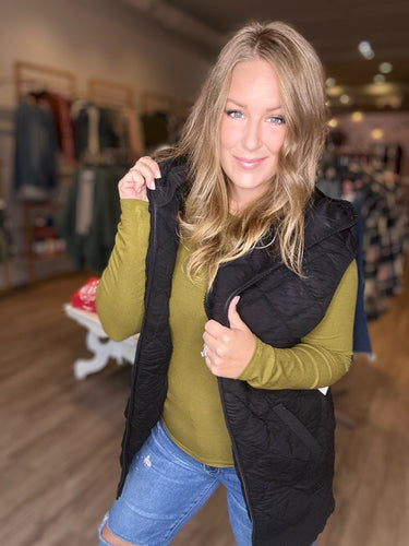 Black Quilted Hooded Vest