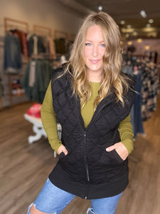 Black Quilted Hooded Vest