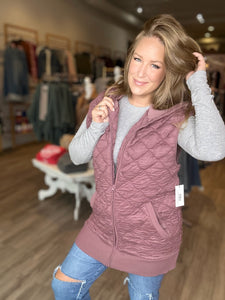 Rose Taupe Quilted Hooded Vest