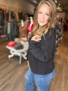 Black Open Back Long Sleeve Top
