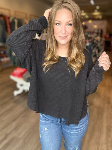 Black Open Back Long Sleeve Top