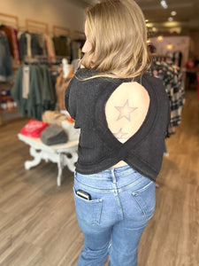 Black Open Back Long Sleeve Top