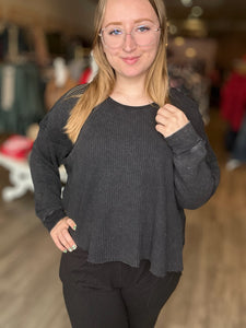Black Open Back Long Sleeve Top