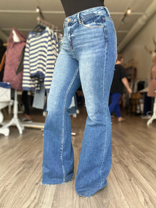 Flying Monkey High Rise Flare Raw Cut Hem Jeans