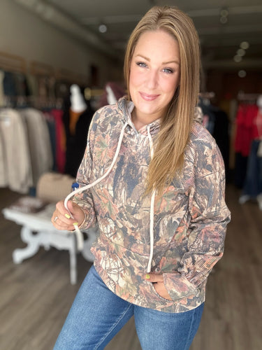 Camo Printed Ribbed Hoodie
