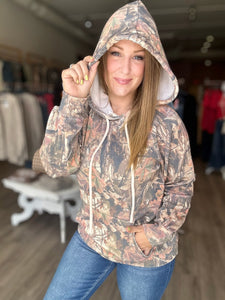 Camo Printed Ribbed Hoodie