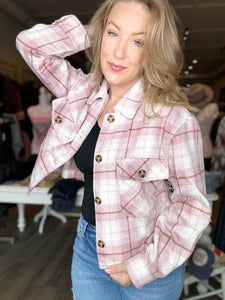 Mauve Plaid Button Down Waist Shacket