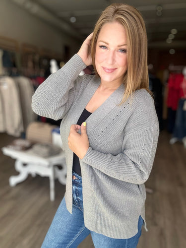Grey Eyelet Sweater Cardigan