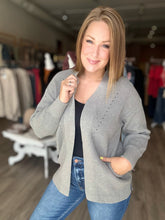 Load image into Gallery viewer, Grey Eyelet Sweater Cardigan