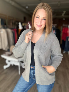 Grey Eyelet Sweater Cardigan