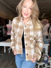 Load image into Gallery viewer, Camel Plaid Button Down Waist Shacket