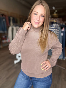 Mocha Ribbed Mock Neck Pullover