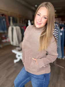 Mocha Ribbed Mock Neck Pullover