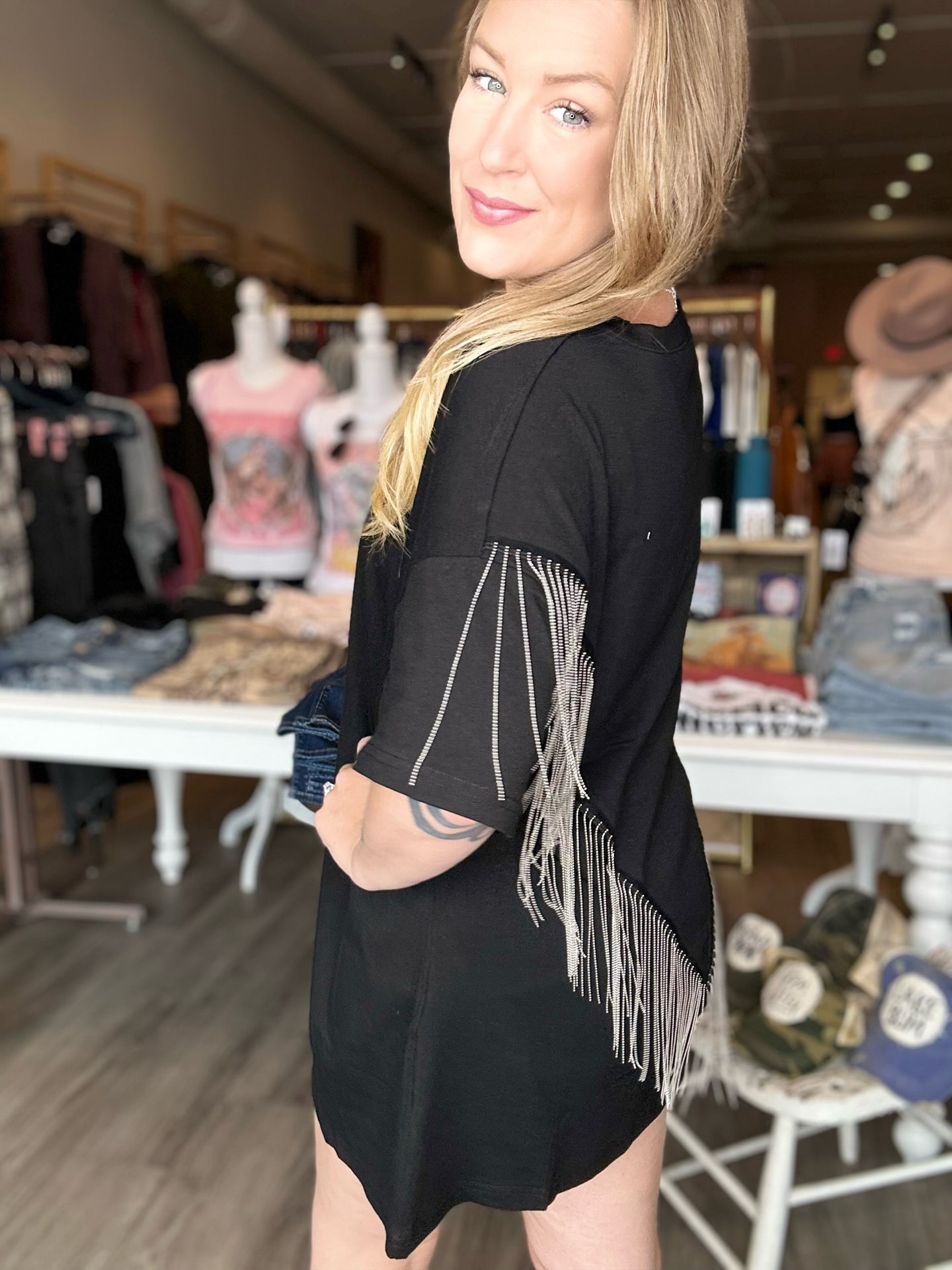 Black Tassel T-Shirt Dress