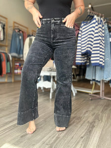 Black Mineral Washed Flare Pants