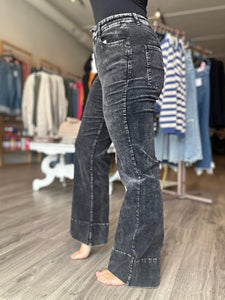 Black Mineral Washed Flare Pants