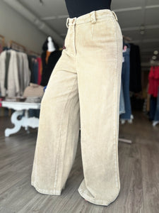 Taupe Washed Corduroy Trousers