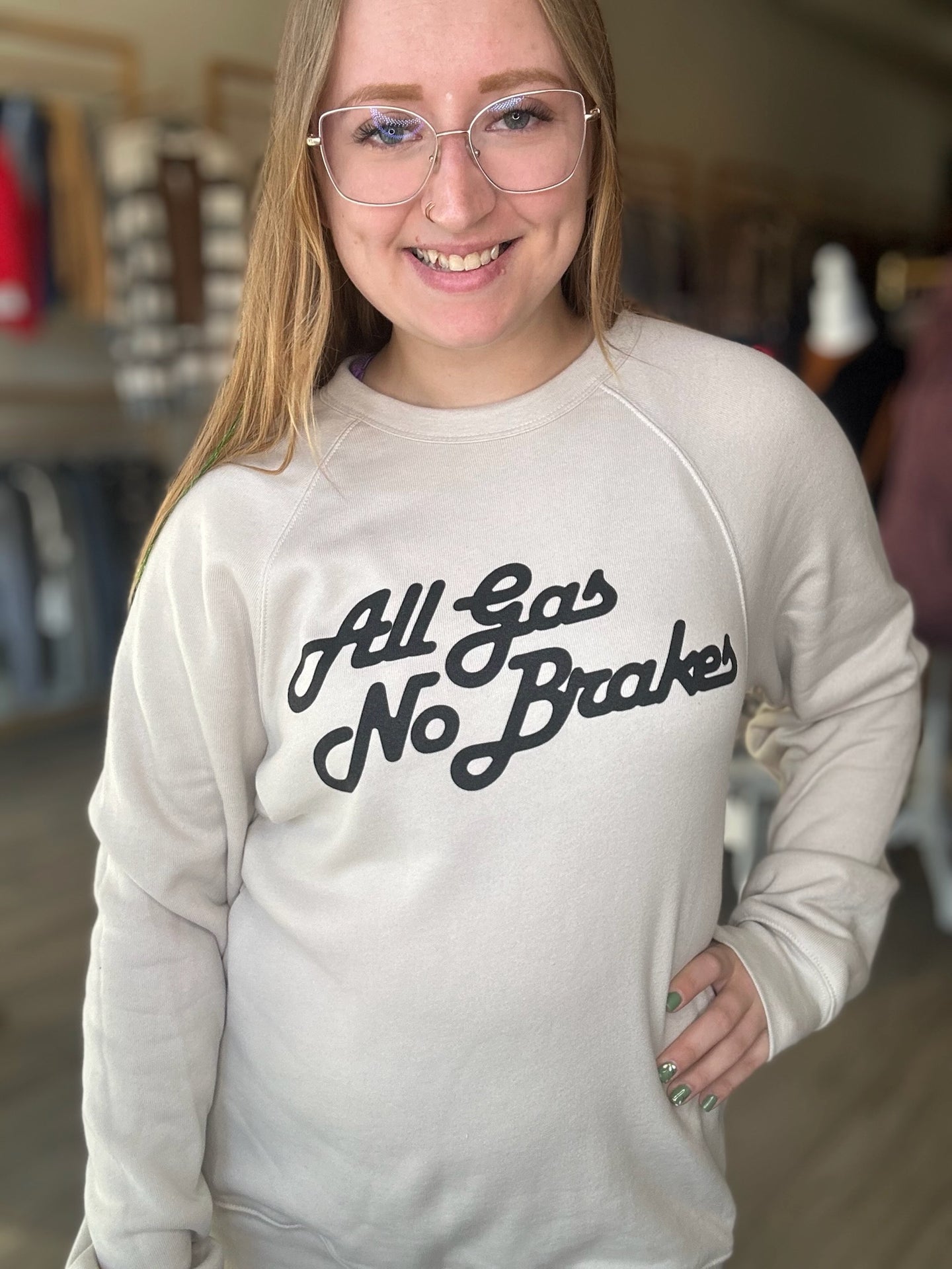 All Gas No Brakes Taupe Crewneck