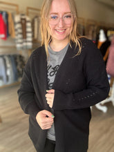 Load image into Gallery viewer, Black Eyelet Sweater Cardigan