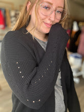 Load image into Gallery viewer, Black Eyelet Sweater Cardigan