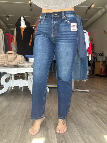 Risen Elastic Band Straight Jeans