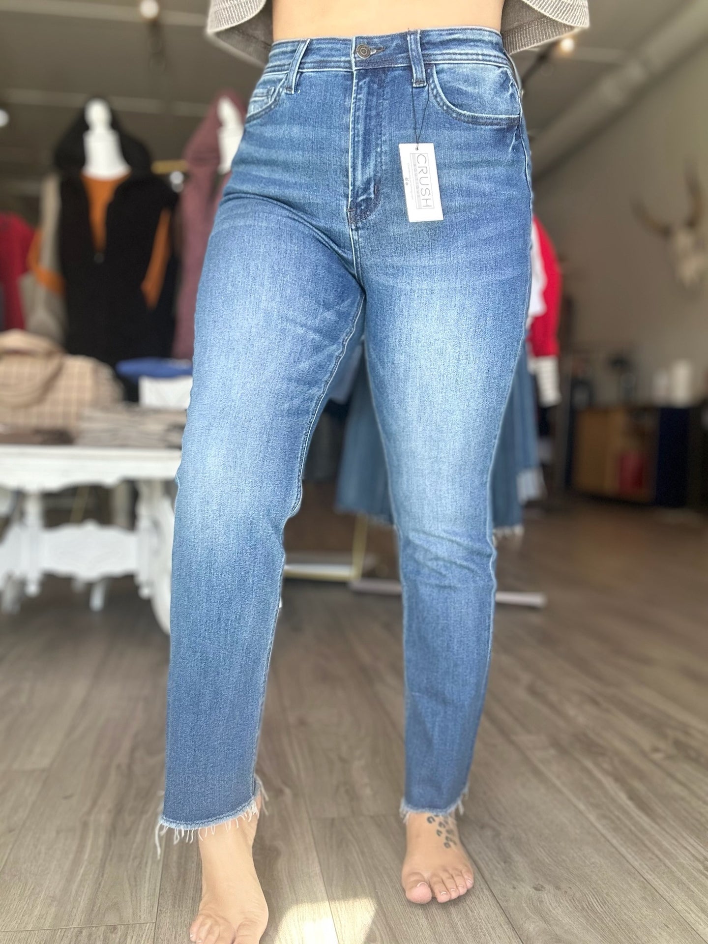 Flying Monkey High Rise Slim Frayed Jeans
