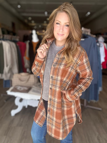 Rust Plaid Long Shacket