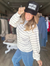 Load image into Gallery viewer, Ivory &amp; Grey Ribbed Striped Pullover