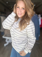 Load image into Gallery viewer, Ivory &amp; Grey Ribbed Striped Pullover