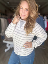 Load image into Gallery viewer, Ivory &amp; Grey Ribbed Striped Pullover