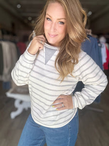 Ivory & Grey Ribbed Striped Pullover