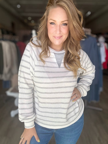 Ivory & Grey Ribbed Striped Pullover