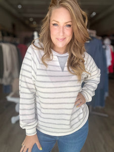 Ivory & Grey Ribbed Striped Pullover