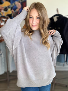 Grey Oversized Side Slit Sweater
