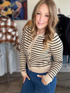 Beige Striped Cardigan