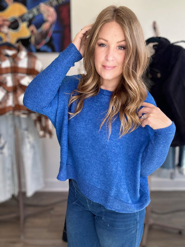 Blue Brushed Dolman Sweater
