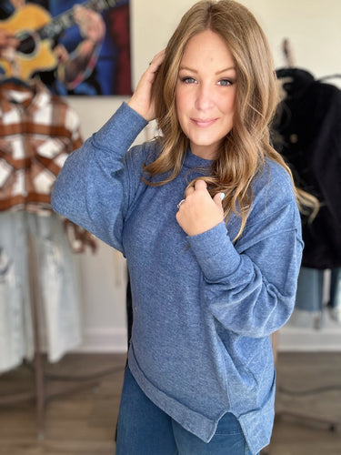 Dusty Blue Exposed Seam Sweater
