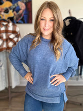 Load image into Gallery viewer, Dusty Blue Exposed Seam Sweater