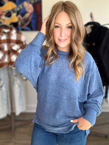 Dusty Blue Exposed Seam Sweater