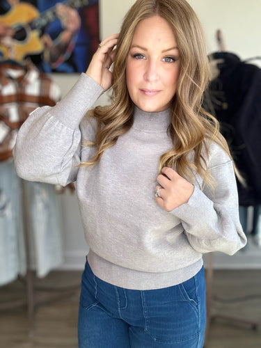 Grey Mock Neck Seam Sweater