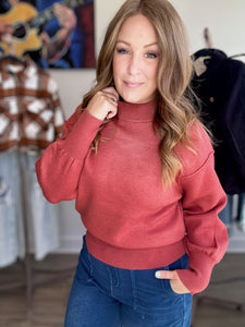 Rust Mock Neck Seam Sweater