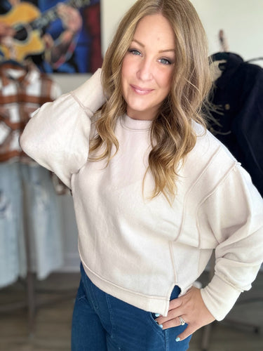 Beige Exposed Seam Cropped Sweater