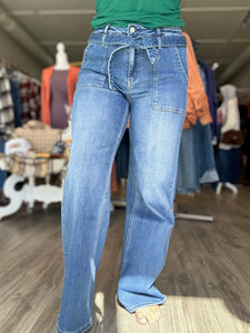 Flying Monkey Tie Waist Wide Leg Jeans