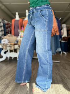Flying Monkey Tie Waist Wide Leg Jeans