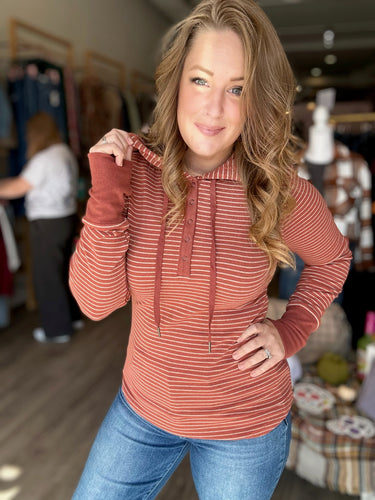 Rust Henley Hooded Long Sleeve