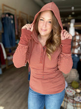 Load image into Gallery viewer, Rust Henley Hooded Long Sleeve