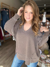 Load image into Gallery viewer, Espresso Split Hem Waffle Knit Long Sleeve